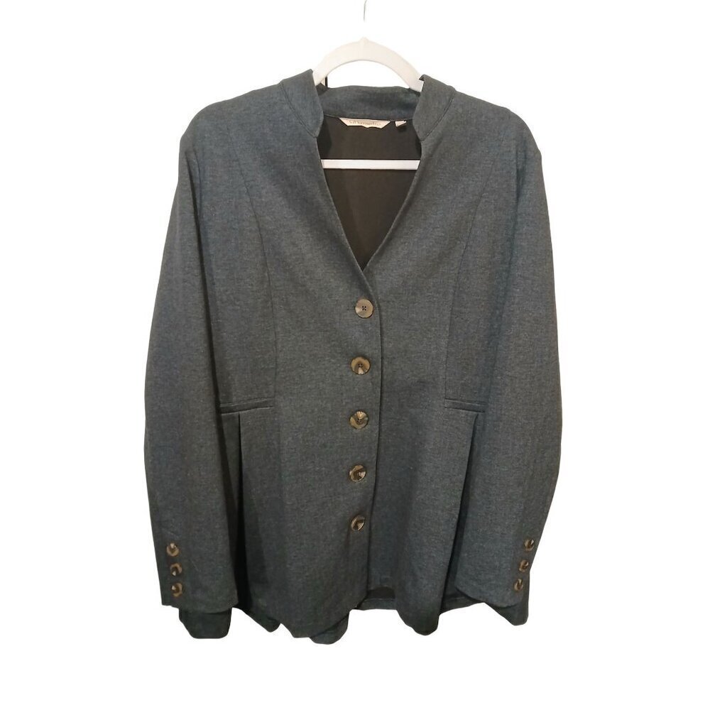 SOFT SURROUNDINGS Women’s Large Pleated Button Jacket Navy Blue 2EA76
